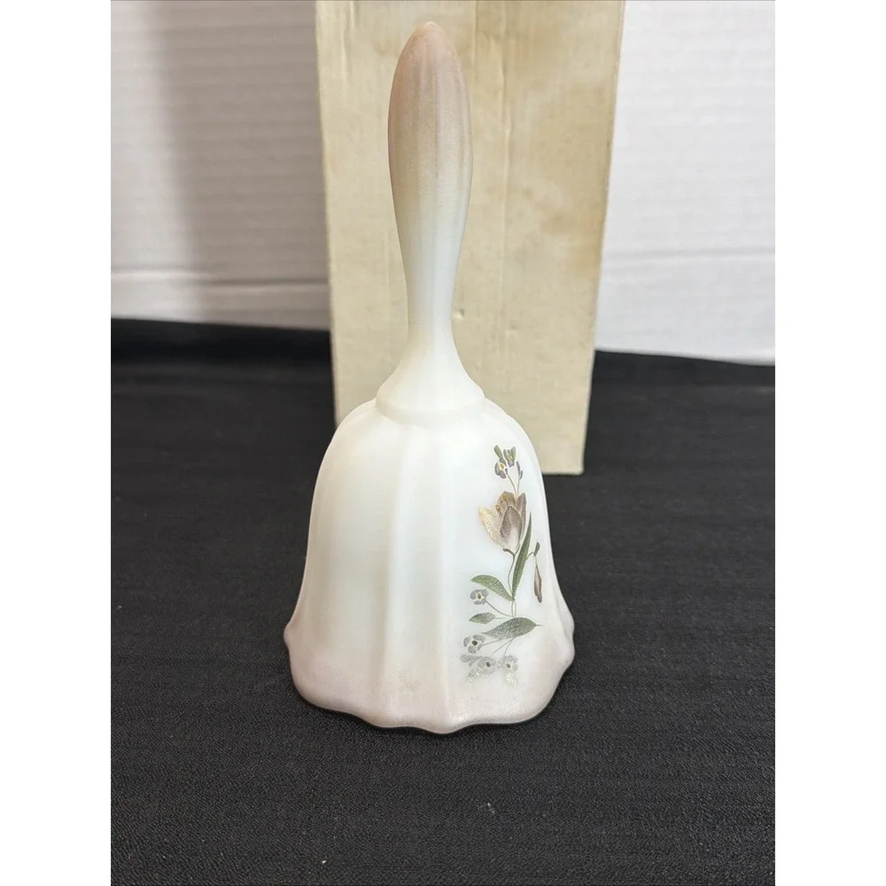 Vintage Fenton Burmese Satin Glass Bell Hand Painted Signed Fenton Family Member